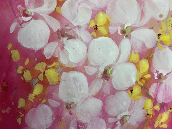 胡蝶蘭とオンシジュウム | 堀井かずえ | 花の絵ファンタジック水彩画