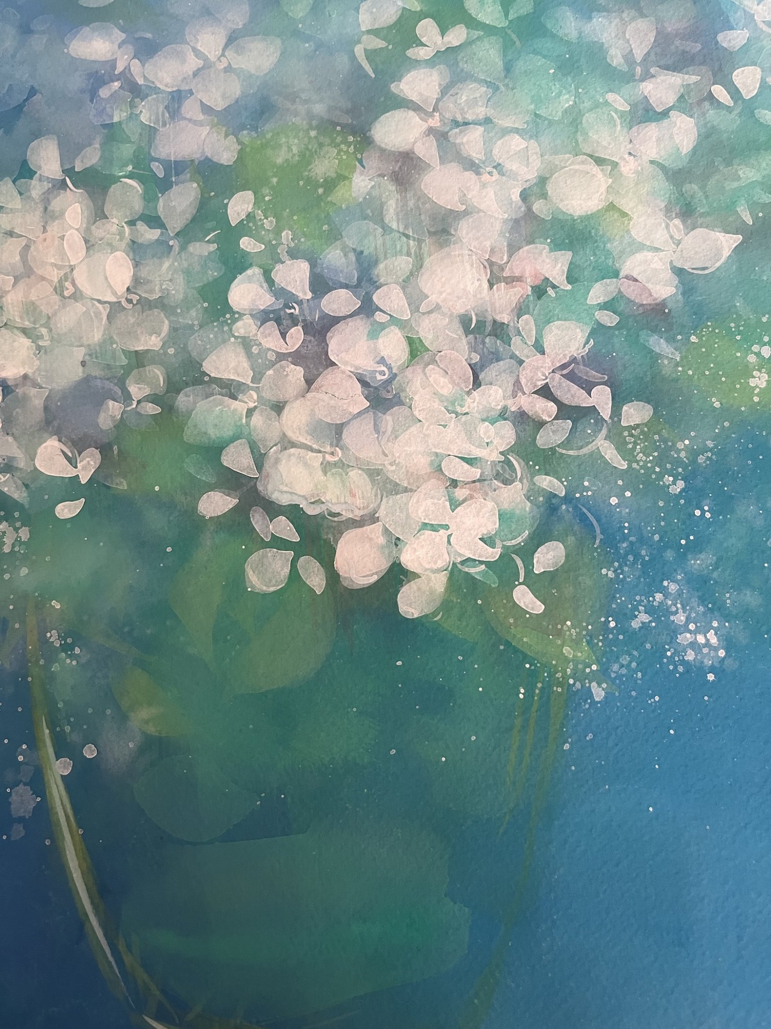 水彩画 堀井かずえ、 7月の教室 | 堀井かずえ | 花の絵ファンタジック