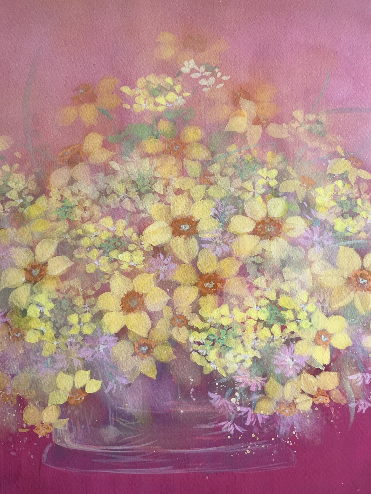 2月の教室 | 堀井かずえ | 花の絵ファンタジック水彩画